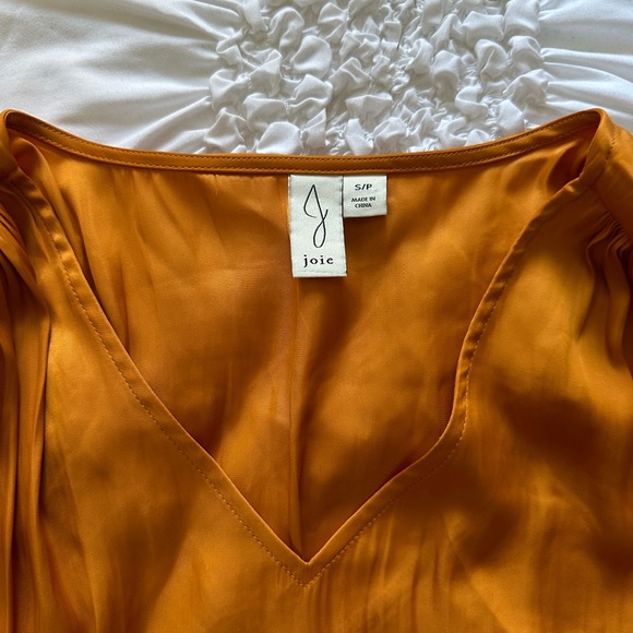 Joie Golden Orange Longsleeve Designer Smocked Top - Picture 3 of 3